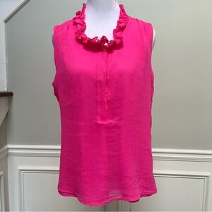 J. Crew Silk Pink Sleeveless Ruffled Blouse Sz 8